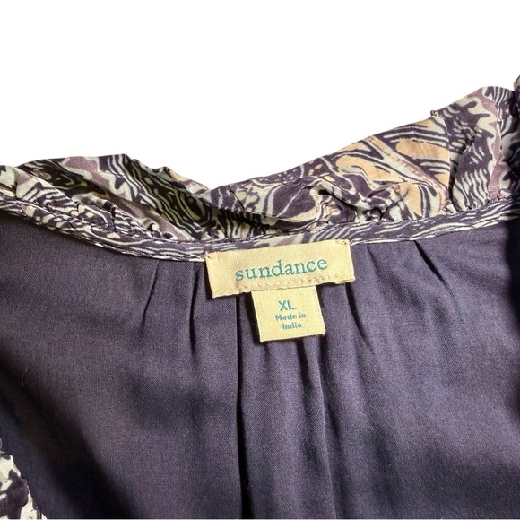 Sundance Mini Dress Tie Waist Navy Blue / White Geo Paisley Print Boho XL - Picture 5 of 13